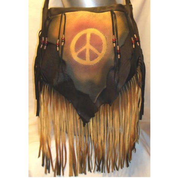 Handmade Boho Leather Bag - Dark Peace - Picture 6 of 8